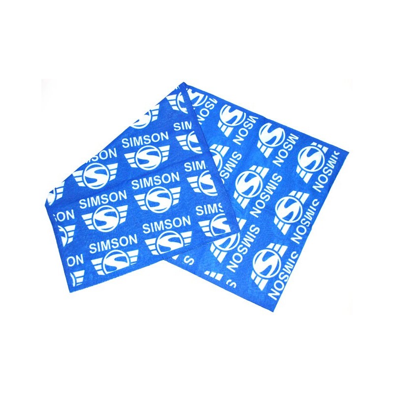 Schlauchtuch, Multifunktionstuch, Halstuch im Polybeutel - Motiv: SIMSON-Markenlogo - Aufdruck weiß, Hintergrund blau