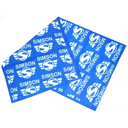 Schlauchtuch, Multifunktionstuch, Halstuch im Polybeutel - Motiv: SIMSON-Markenlogo - Aufdruck weiß, Hintergrund blau