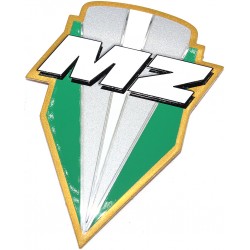 Schriftzug (Plakette aus Aluminium) MZ Logo Emblem zum Aufkleben grün Größe 41x56mm (deutsche Produktion)