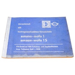 Garantieheft Simson Mofa 1, Mofa 1S